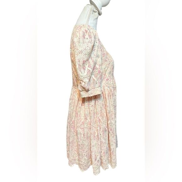 En Saison Womens Kiera Eyelet Floral Embroidered Midi Dress Preppy Boho Cottage - Picture 3 of 5